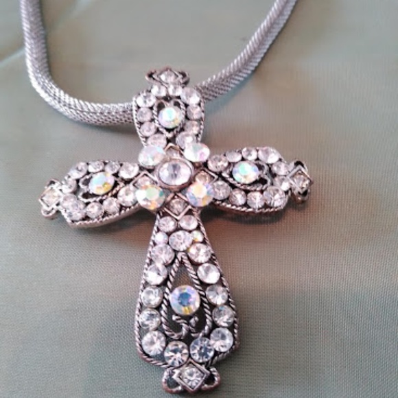 Large Rhinestone Cross Necklace - Picture 4 of 4